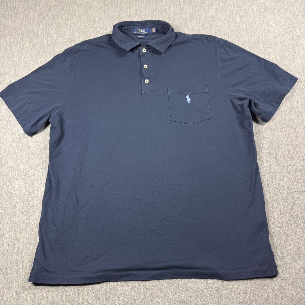 Polo Ralph Lauren Shirt Mens L Blue Classic Fit Short Sleeve Pique Pocket Polo